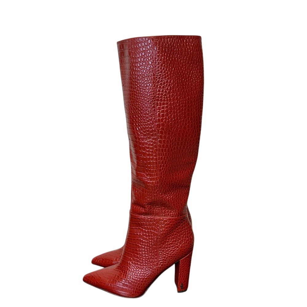 SAM EDELMAN Raakel Knee High Boot Red Croc Embossed Leather Size 7.5 EUC - Picture 5 of 13